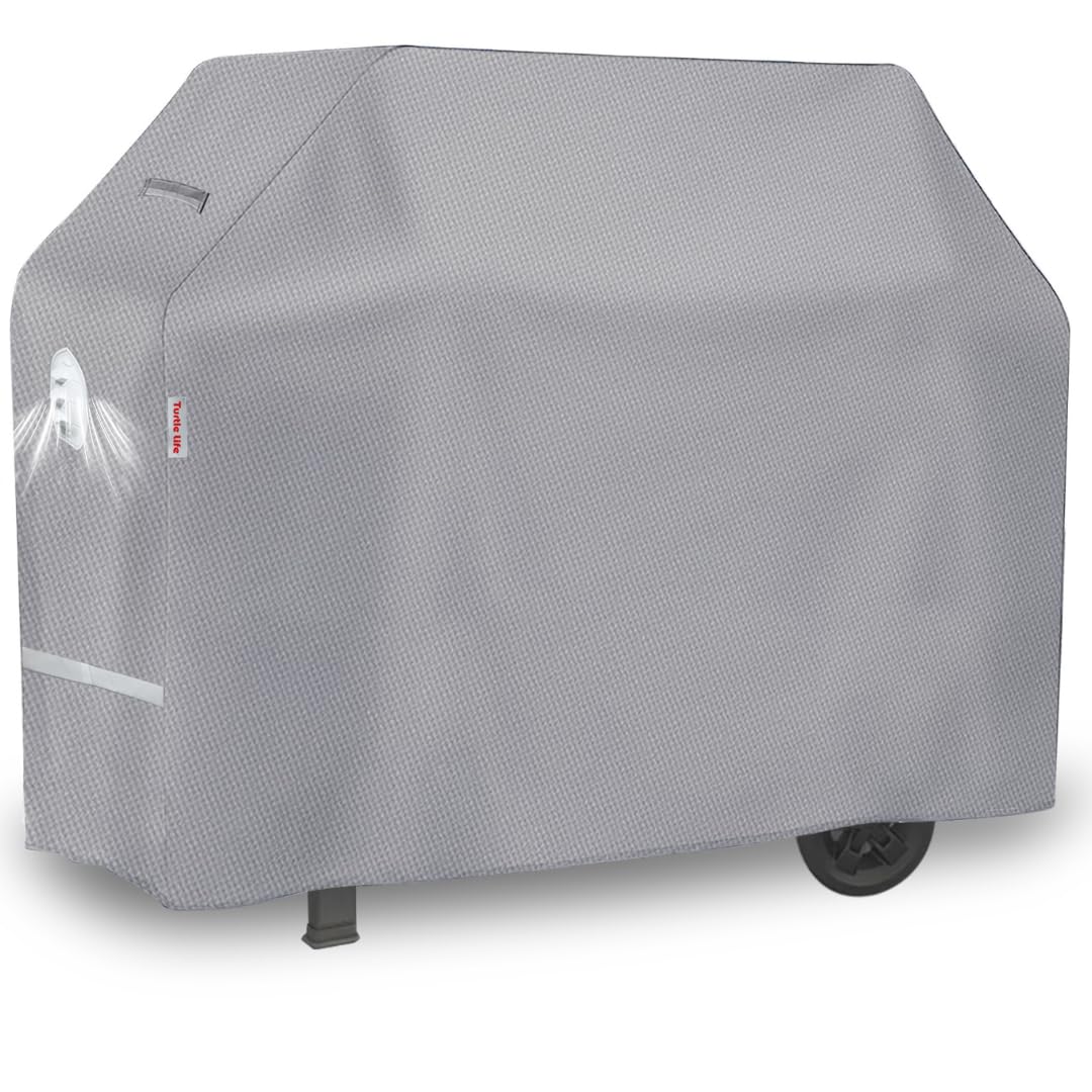 Turtle Life BBQ Grill Cover, 60 Inch Heavy Duty Waterproof 3-4 Burner Barbecue Gas Grill Covers for Weber Genesis Char-Broil Brinkmann, Gray — image 1