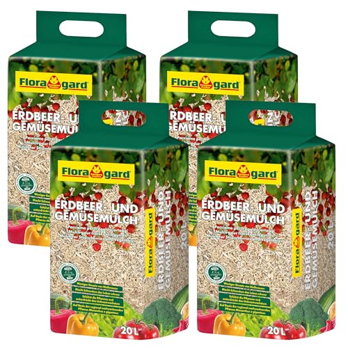 Floragard Erdbeer- und Gemüsemulch Nachhaltiger Mulch aus Miscanthus pestizidfrei Unkrautreduktion und vielseitige Anwendung für Garten und Kleintiere 4x20 Liter