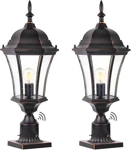 Miniatura 1 de GOALPLUS Luz de poste del atardecer al amanecer, lámpara de 24 pulgadas de alto para exteriores, con soporte de muelle para porche, farol exterior