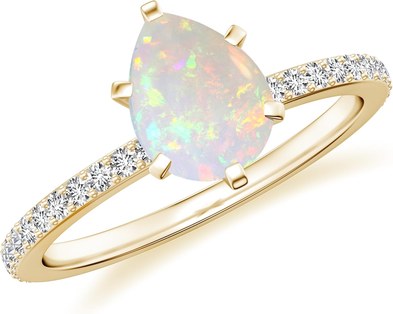 1.74 CT Opal Moissanite Ring Side Stone Engagement Ring in Sterling Silver/Gold Plated Pear Shaped October Birthstone Wedding Ring, Birthday, Anniversary Jewelry Gift for Women
