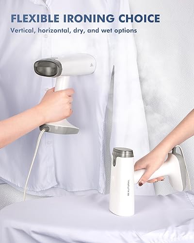 Miniatura 5 de BEAUTURAL Vaporizador de viaje para ropa con doble voltaje para uso en todo el mundo, removedor de arrugas de tela plegable de mano, plancha de