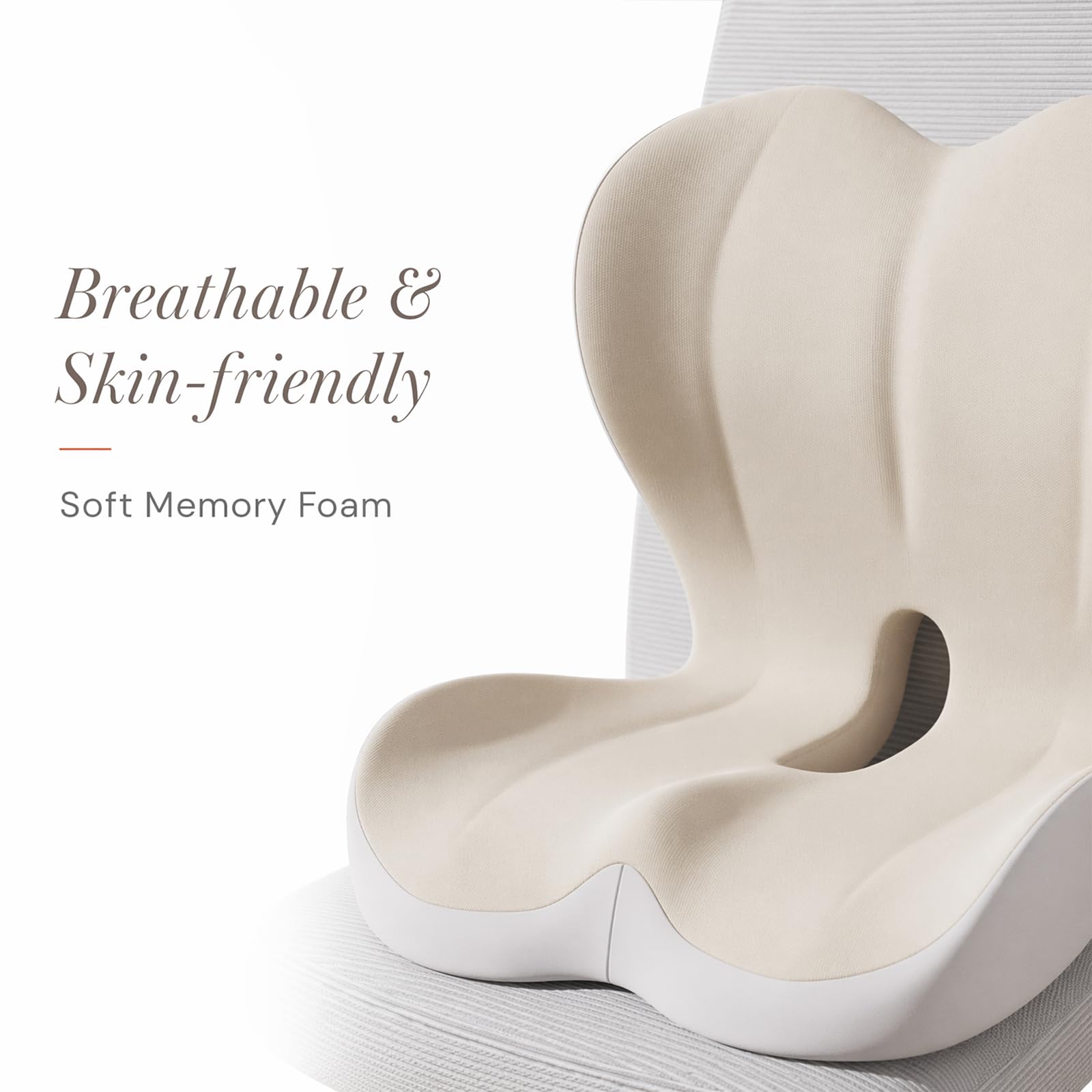 Sitzkissen Orthopädisch, Ergonomisches Sitzkissen mit Rückenlehne, Memory Foam L-förmige Integrierte, Steißbeinkissen, Sitzpolster für Bürostuhl, Rollstuhl & Auto Ischias (Beige)