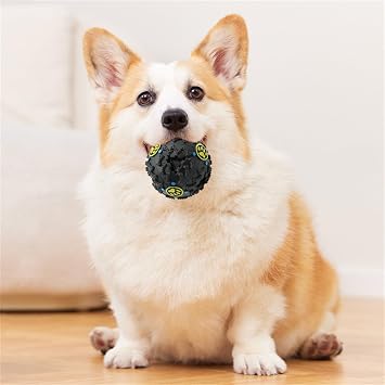 Interactive Dog Toys, Giggle Sound Dog Ball, Boredom Buster, Interactive Dog Toys for Small & Large Dogs (Black+Blue, Large)