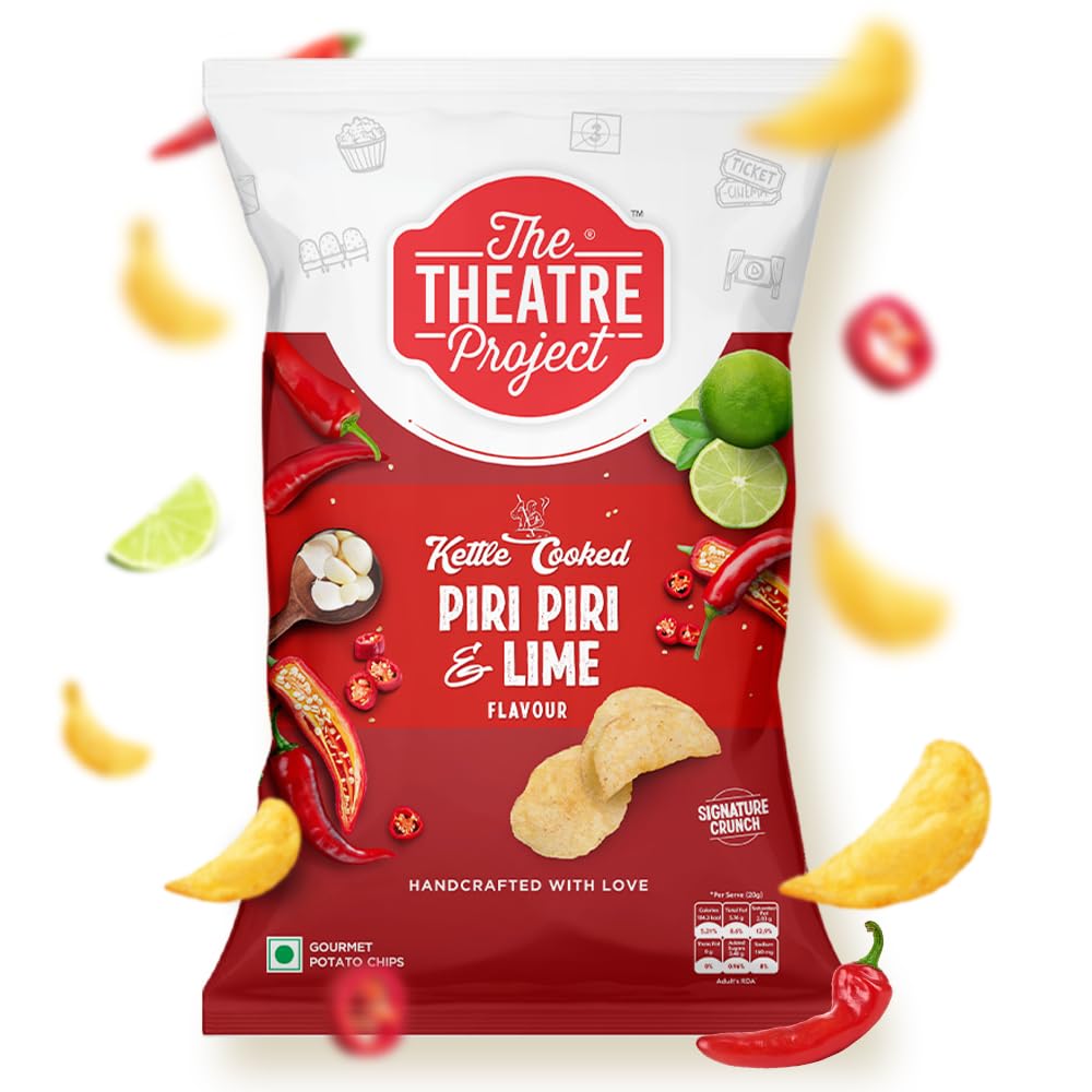 The Theatre Project Kettle Cooked Peri Peri & Lime Potato Chips Spicy & Tangy Gourmet Chips Flavourful Combo Pack of 5 Pouches (210g)