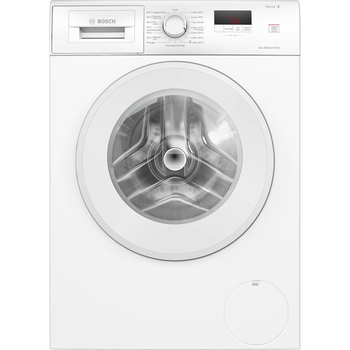 Bosch WGE02201FR, Lave-​linge Pose-​libre, Série 2, Front, EcoSilence Drive, 7 kg, 1200 trs/​min, 44l, Blanc