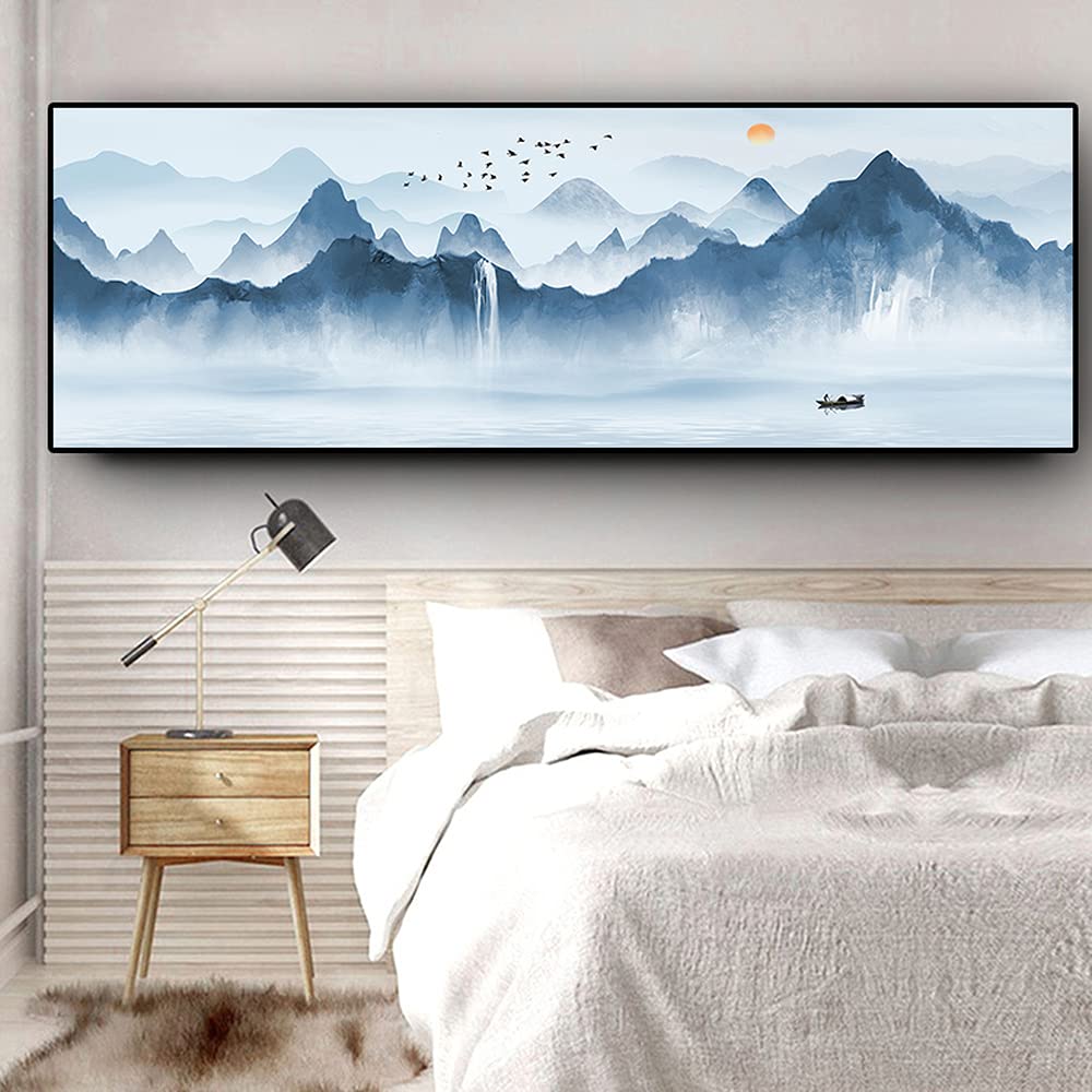 Toile peinture abstrait montagne lac affiche panorama moderne pour mur salon