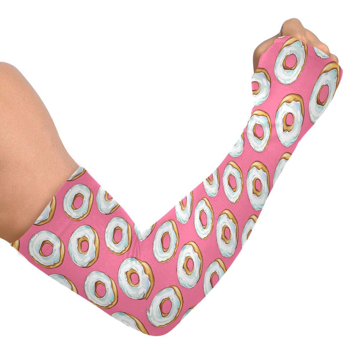 ALAZA Donut Cute Gardening Sleeves Cooling Arm Sleeves Sun Protection Thumb Hole Arm Covers for Women Men