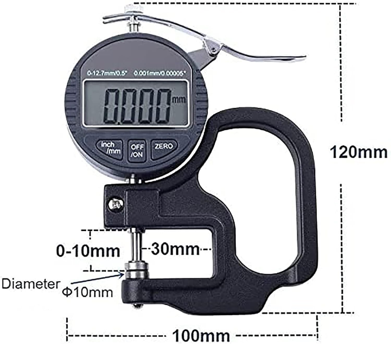 Medidor de espesor micrométrico de porcentaje digital de 0,001 mm, medidor de espesor de calibrador digital de cabeza plana, herramientas de medición de papel de cuero con cable de película(0-10mm)