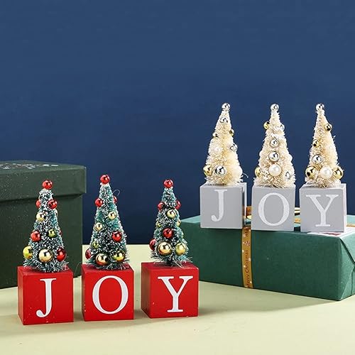 Miniatura 25 de Ochine 12 mini árboles de Navidad artificiales, árbol de mesa de Navidad, mini árboles de sisal de pino con base de madera de nieve, adornos para D