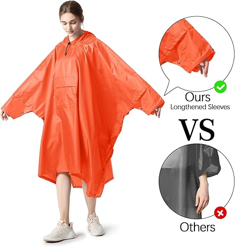 Miniatura 4 de NUUR Poncho de lluvia para mujeres y adultos, unisex, con capucha, con cremallera, impermeable, reutilizable, para senderismo, con bolsillos