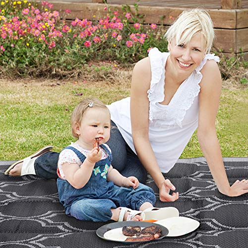 SAND MINE Reversible Mats, Plastic Straw Rug, Modern Area Rug, Large Floor Mat and Rug for Outdoors, RV, Patio, Backyard, Deck, Picnic, Beach, Trailer, Camping (9' x 12', Black Quatrefoil) - Image 6