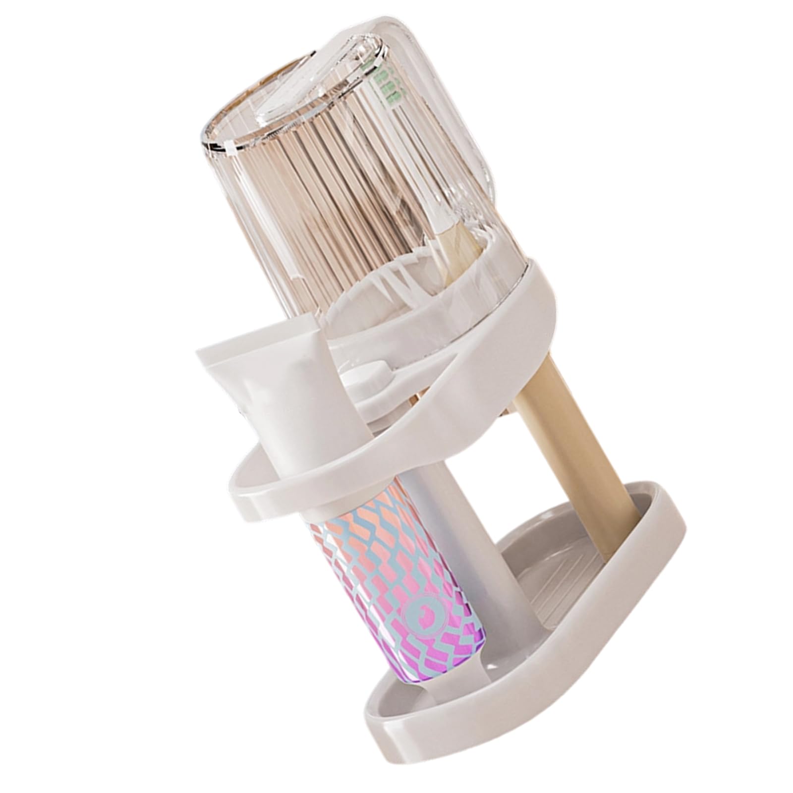 WEILWH Toothbrush Holders with Cup and Hygienic Toothpaste Storage Rack Stand for Bathroom Countertop Toothbrush Storage