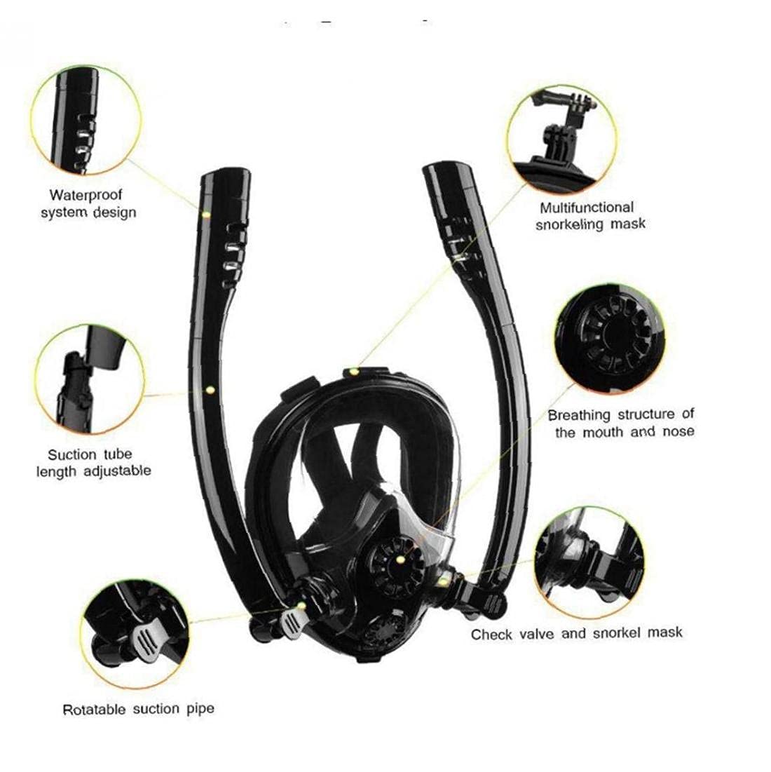 Dual Tubo Snorkel Respiración Snorkel Mascarilla Completa Anti-Fog Anti-Fugas Gafas De Buceo con Montura Doble Flujo De Aire Silicac
