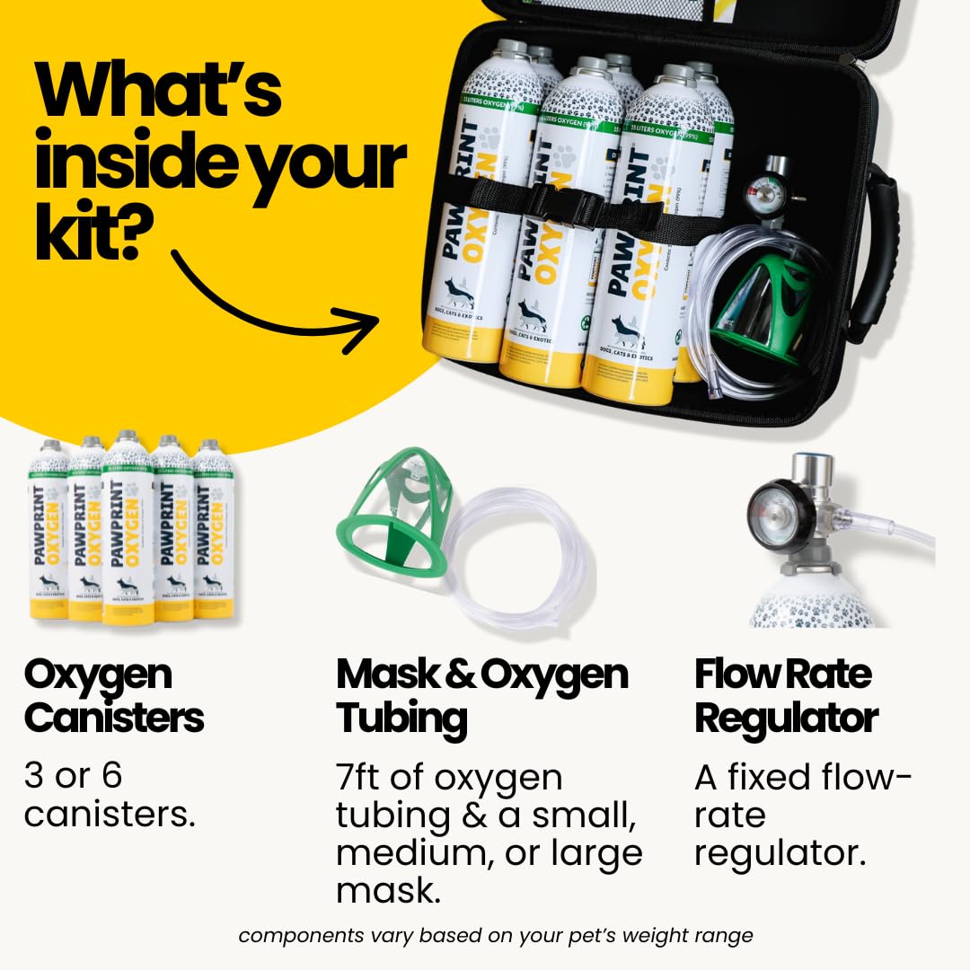 Dog Rescue Oxygen Kit - Portable Oxygen Supply for Pets for Transport and Rescue - Oxygen, Mask, Regulator, Tubing & Travel Case Included (5.0-10.0 kg)