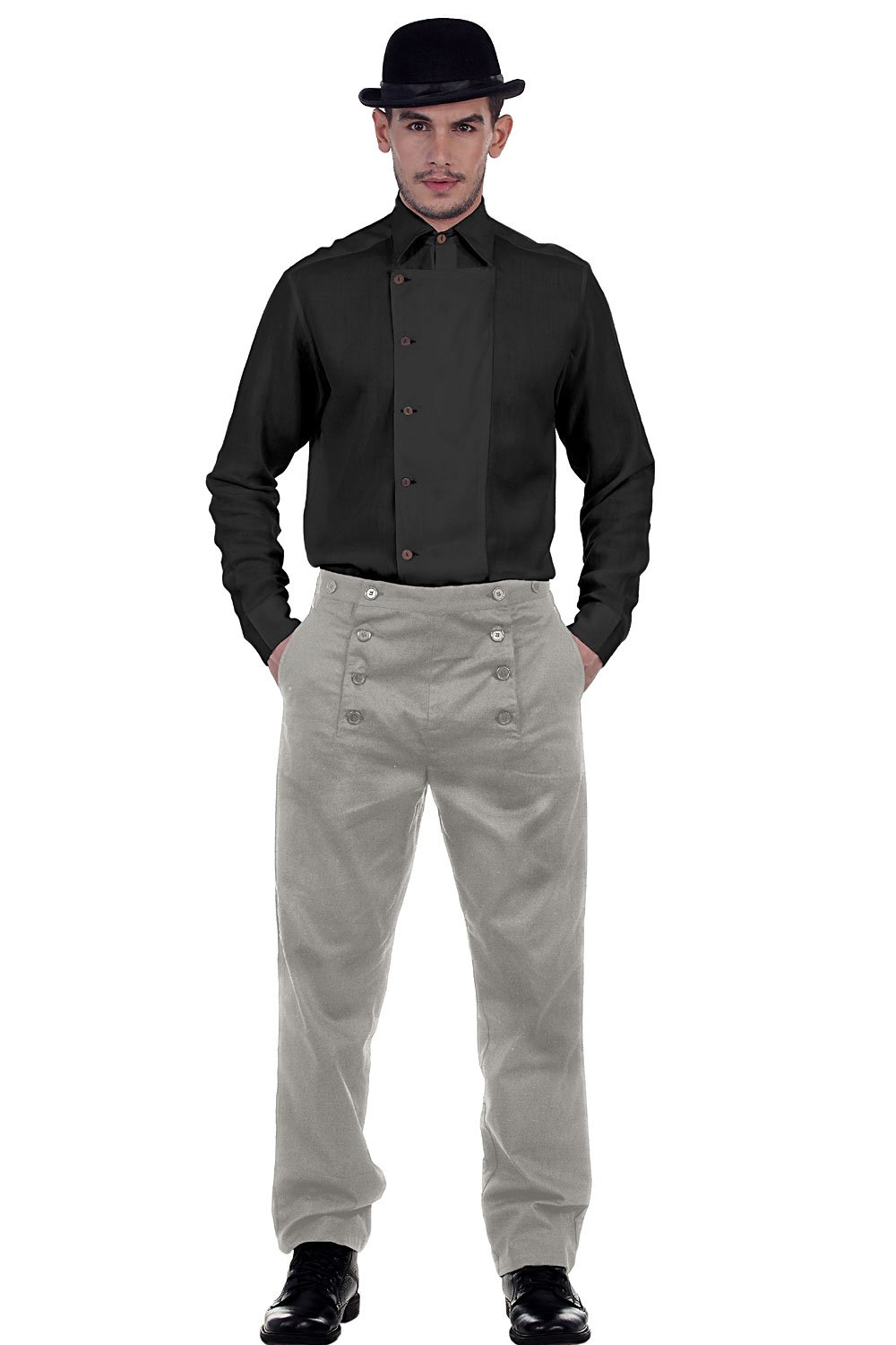 Pantaloni da uomo in 100% cotone, stile steampunk, stile vittoriano, colore: grigio nebbia