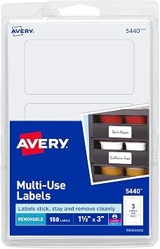 Avery Removable Print or Write Labels, 1.5 x 3 Inches, White, Pack of 150 5440
