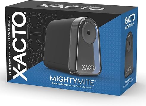 X-ACTO Pencil Sharpener, Mighty Mite Electric Sharpener, With Pencil Saver, SafeStart Motor, Black - Classroom, School, Teacher Supplies