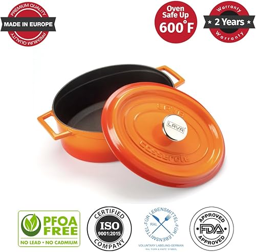 Miniatura 3 de LAVA Horno holandés de hierro fundido de 7.5 cuartos de galón olla de horno holandés de forma ovalada multiusos con tres capas de esmalte