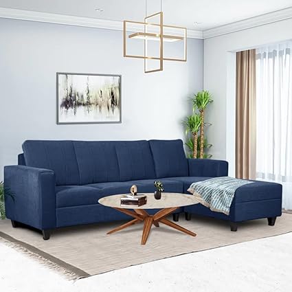 Casacomfort Bernoo 5 Seater RHS L Shape Fabric Sofa Set (Blue)