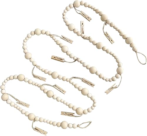 Miniatura 6 de Dnuzewr Expositor de fotos colgante de 4 pies con clips, decoración bohemia de cuentas de madera, guirnalda de cuentas de cumpleaños, soporte para