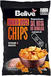 Chips de Batata-Doce Sem Glúten Belive temperados com Sal Rosa do Himalaia 50g