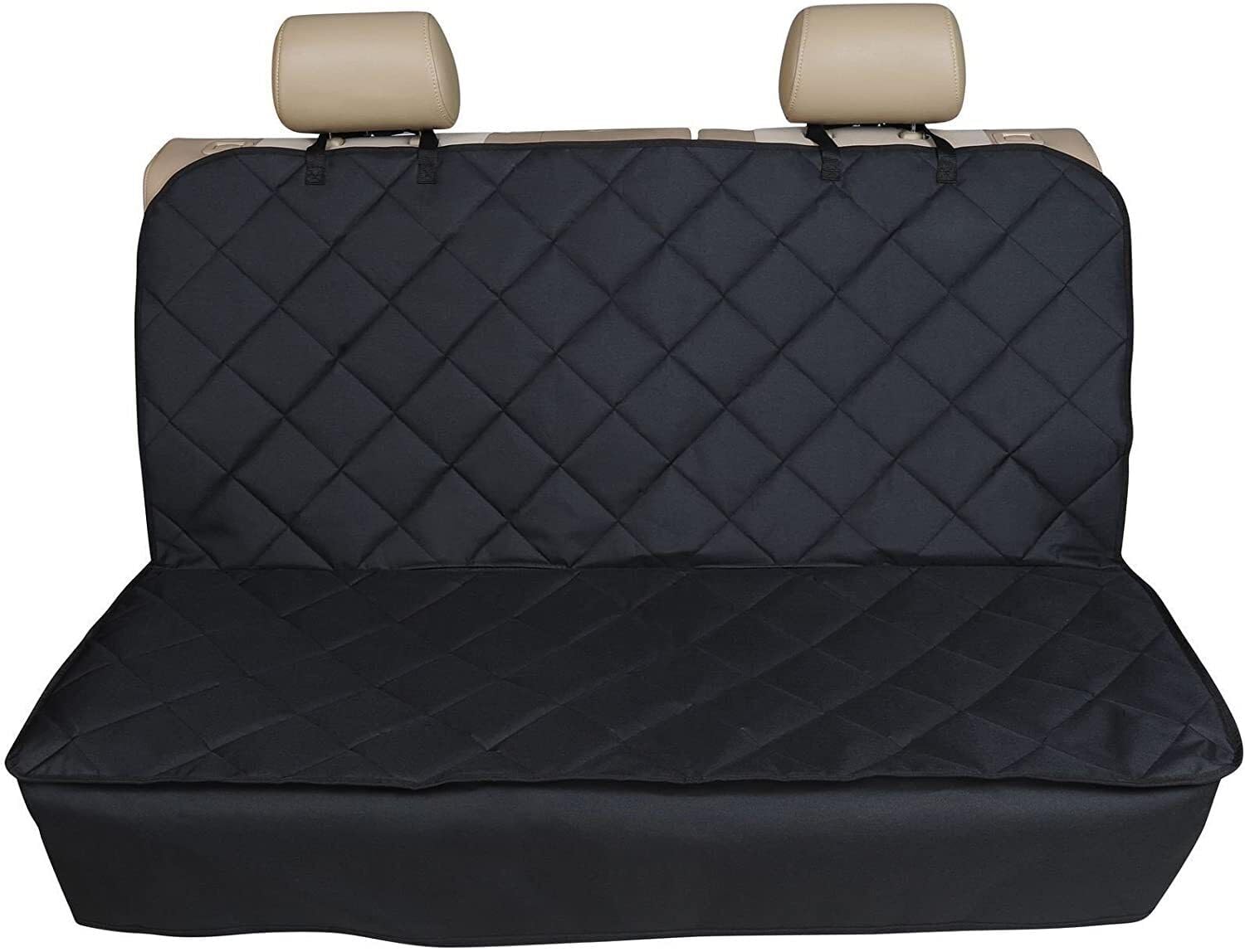 OTOKEA Dog Car Seat Cover - Rear Seat Universal Bench Seat Cover, Quilted, Waterproof, Cushioned, Anti-slip for Pet, Spills, Kids, Tools Protection (Black)
