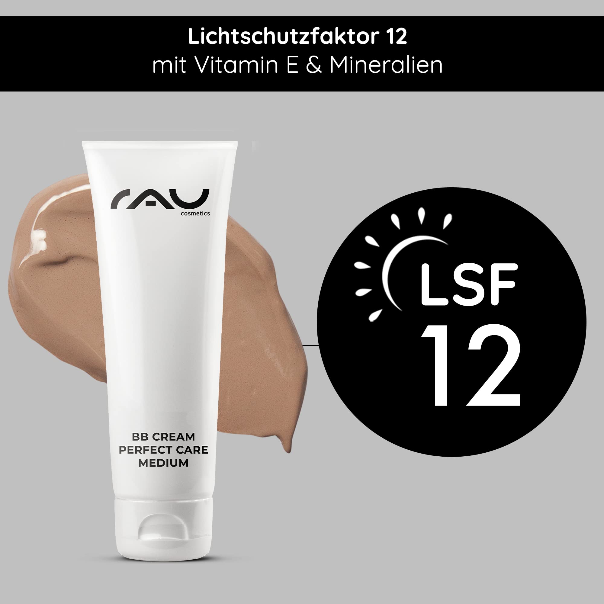 RAU Cosmetics BB Cream Medium SPF12 75ml - Getönte Tagescreme mit Zinkoxid, Vitamin E, Mandelöl & Panthenol - Silikonölfreie Foundation für Jeden Hauttyp - Make-Up Pflege mit Mineralischem Sonnenschut