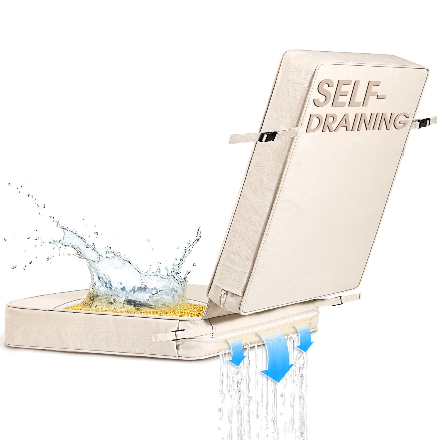 SUNROX DryFast Foam FadeShield Water Resistant Outdoor All-Weather Deep Seating Cushion Set 21"x44"x3" Cream