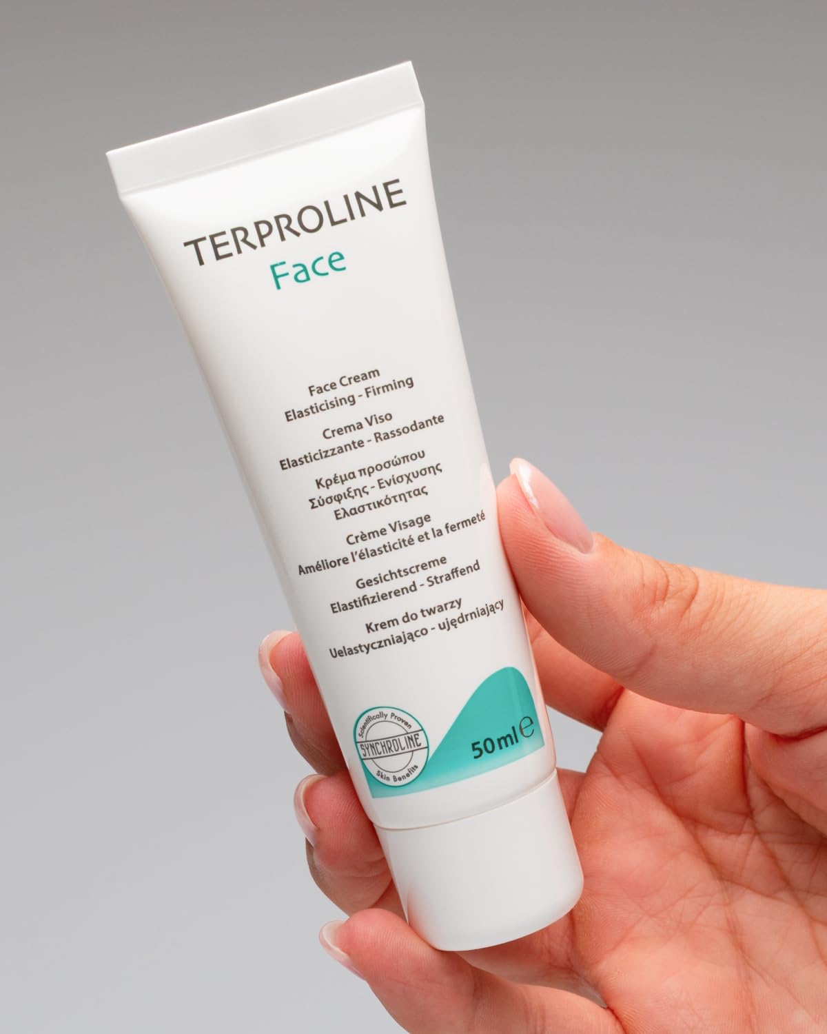 Synchroline - Terproline Face Crema Rassodante Viso e Collo 50 Ml Con Acido Ialuronico Peptidi e Centella Asiatica Contro Rughe e perdita Di Tono, Made In Italy