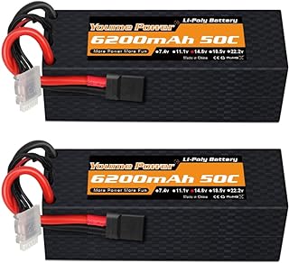 Youme 4S Lipo Battery, 14.8V Lipo Battery 6200mAh Hard Case 50C with Trx Plug Compatible With Traxxas Arrma Losi 1/5 1/7 1/8 RC Buggy Truggy Crawler Monster Off-Road Car Boat Truck Roar Approved