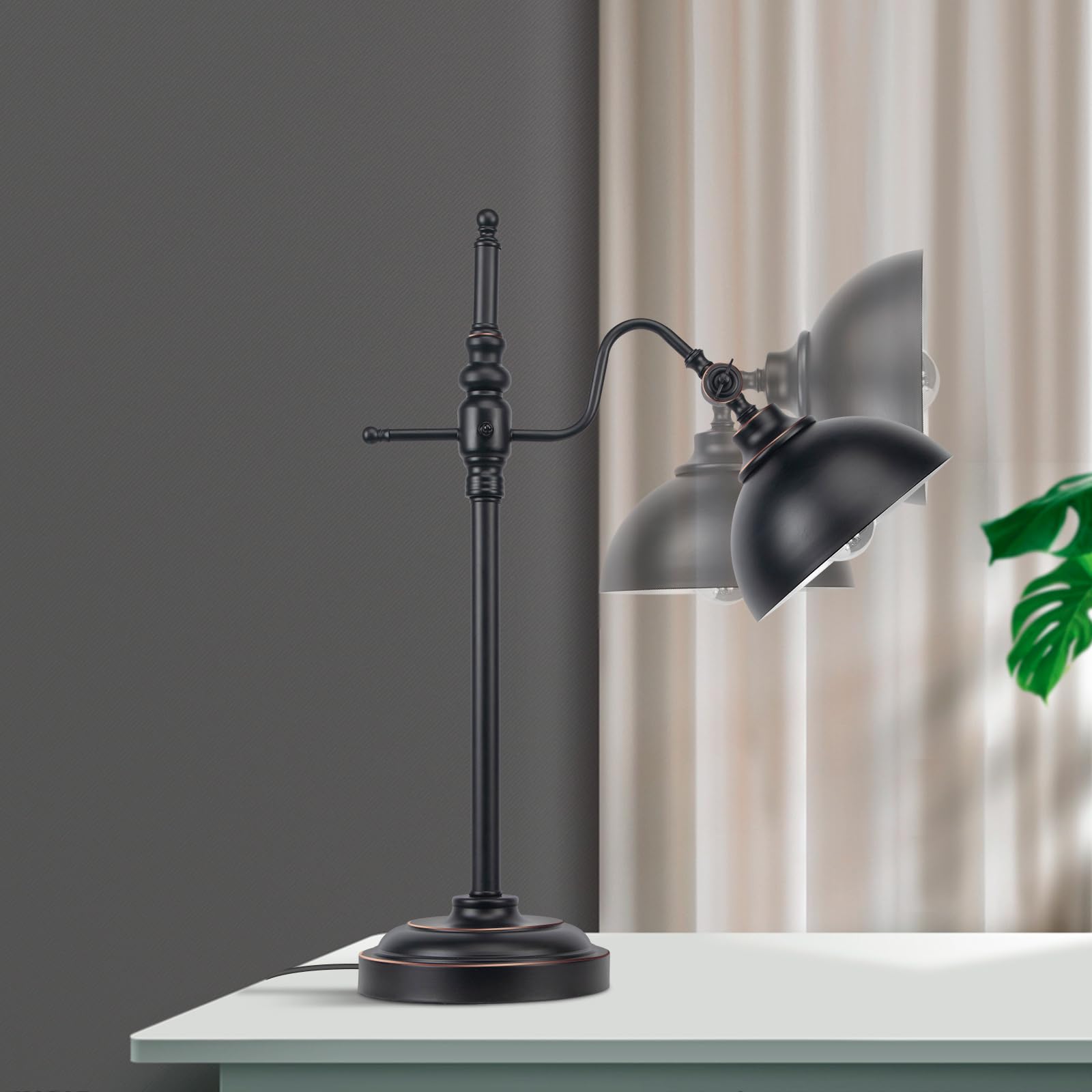 Schwarze Metall-Tischlampe im Retro-Stil mit USB-Anschluss, rundes Design im Industrial-Stil, geeignet für Wohnzimmer, Schlafzimmer und Büro (2er-Set)