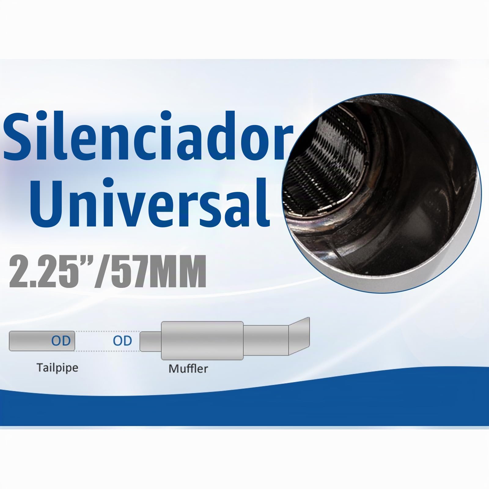 Silenciador de Escape para Coche 2.25"/57mm con Doble Salida Resonador de Acero Inoxidable Diésel Punta de Escape Turbo Sonido 53.5cm Longitud Cola Doblada Universal para Sedán SUV (Plateado)