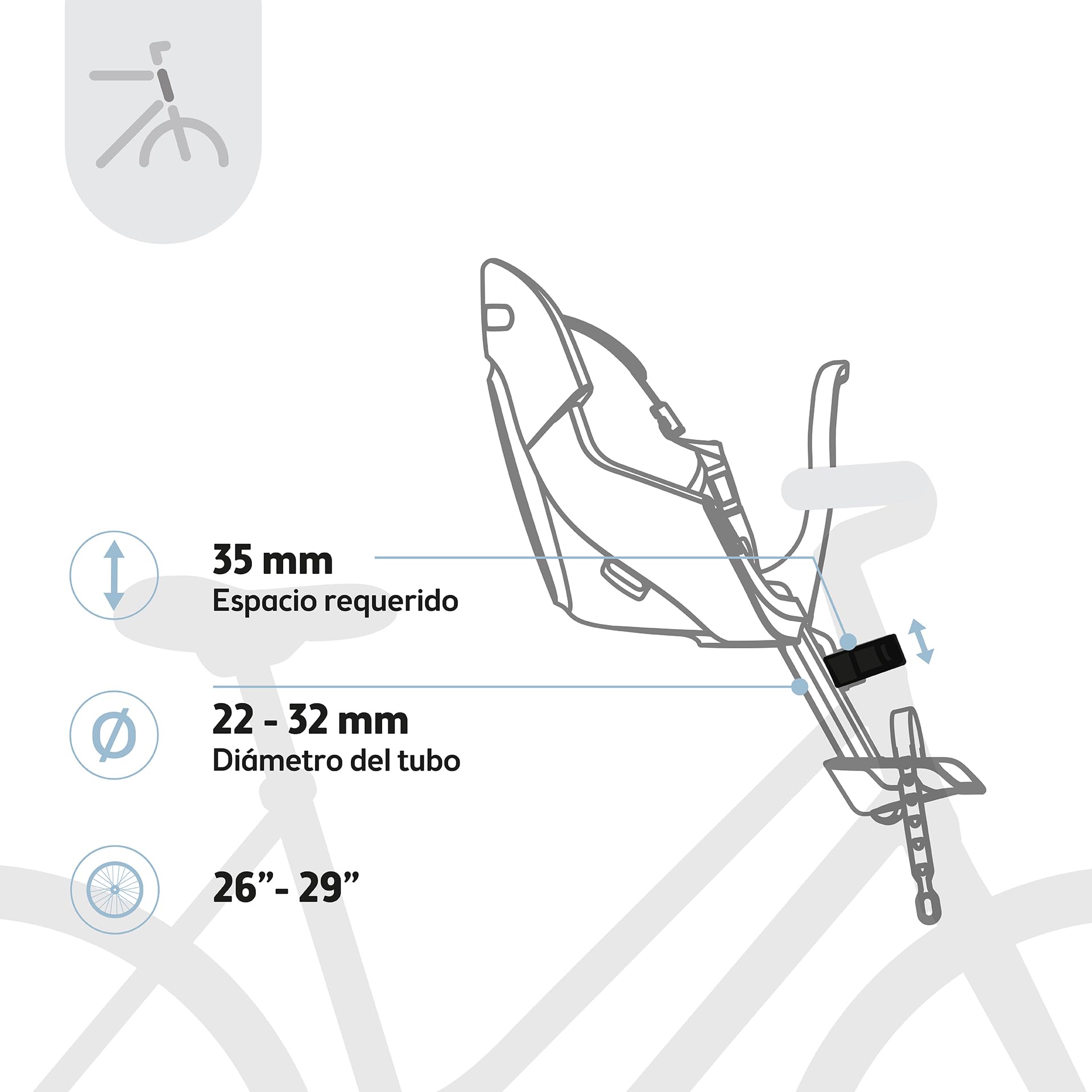 Silla Portabebé Bicicleta Delantera Bobike Evolve Mini con Seguridad Doble, Diseño Envolvente y Montaje en Tubo de Dirección