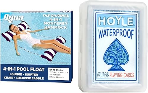 Aqua Original 4-in-1 Monterey HammockPool Float& WaterHammock Multi-Purpose & Hoyle Waterproof Playing Cards, Clear, 1 Deck