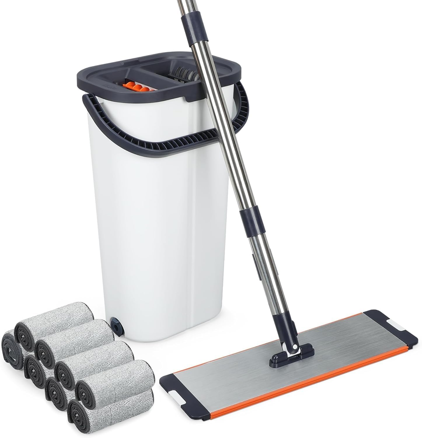 Easywring - Kit de cubo de fregona lavable con 8 giros de microfibra para limpieza de suelos de cocina y casa, ahorro de agua, fácil de secar