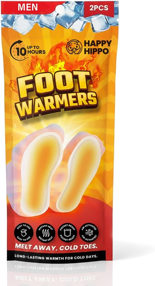 Men's Foot Insole Warmers, Lasts 10hrs, Heats Fast, 2-3 Min Activation, Heated Feet Warmers, Camping, Hiking, Skating, Skiing, Hunting, Fishing; Blizzards, Cold Winter Nights