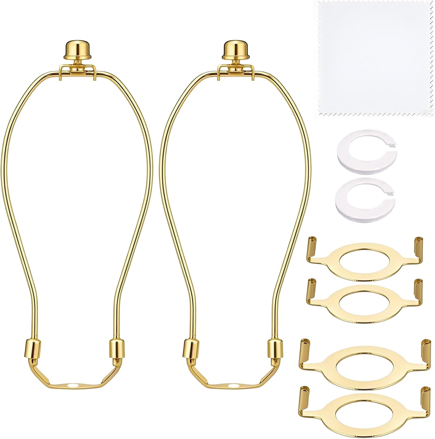 Lamp Harp & Finials 2 Set, Detachable Lamp Shade Harp Holder, Lamp Shade Bracket & Replacement Parts for Table & Floor Lamps; Ideal for Lamp Harps, Harp for Lamp Shade (Gold, 8 Inch)