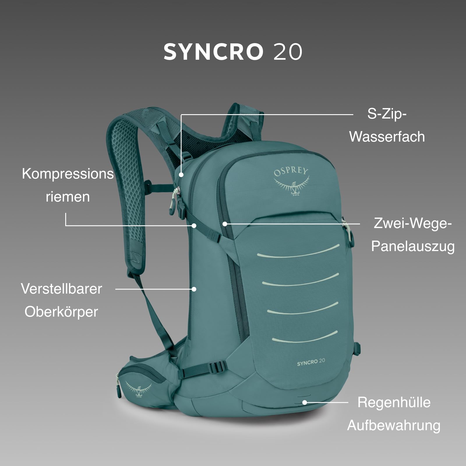 Osprey Syncro Herren-Fahrradrucksack, 20L, Raven Black