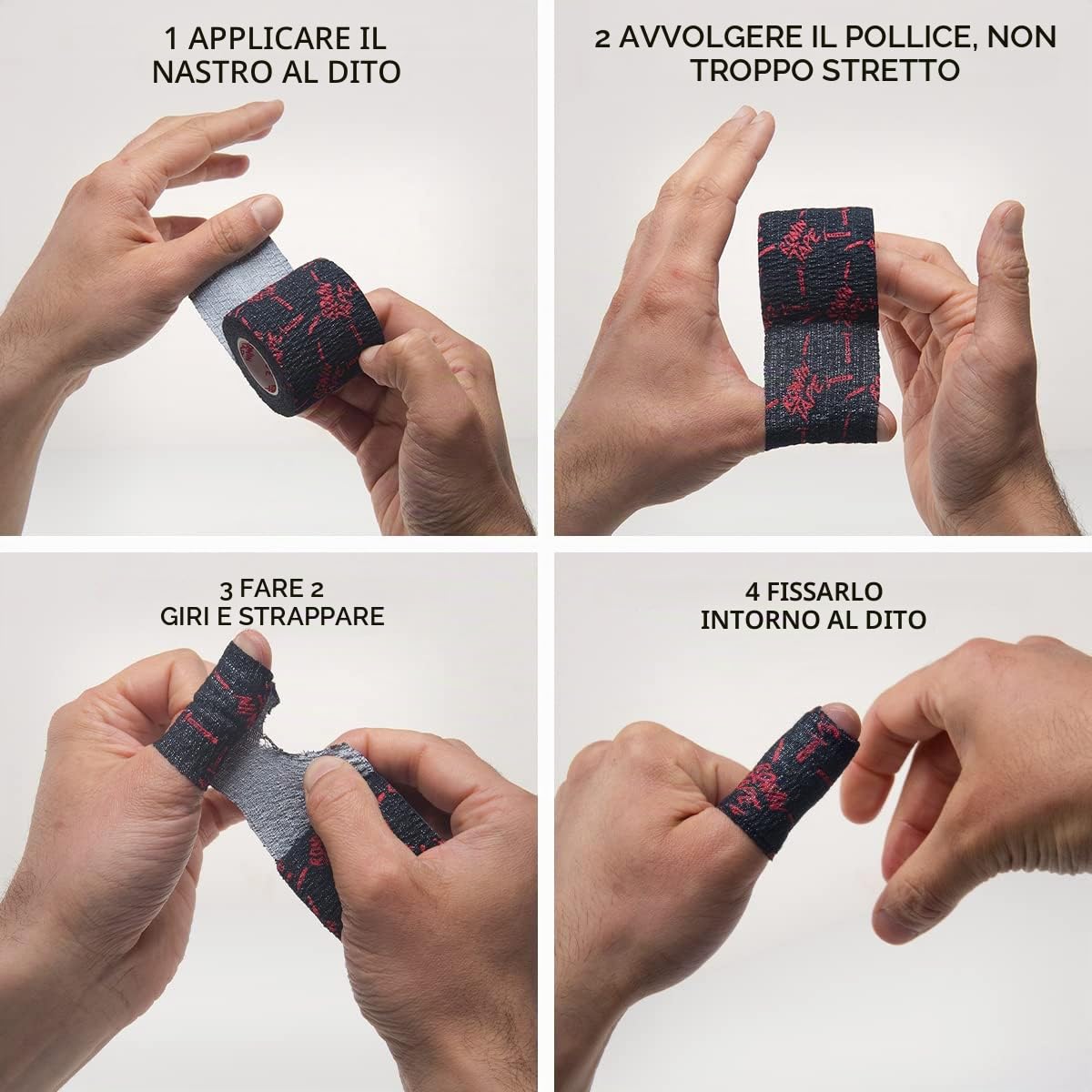 RoninTape® Katana Tape Elastico per Pollici e Dita Grip Estremo per Hook Grip wod e Sollevamento Pesi Ultra Resistente Antisudore Ipoallergenico Confezione da 4 Nastri