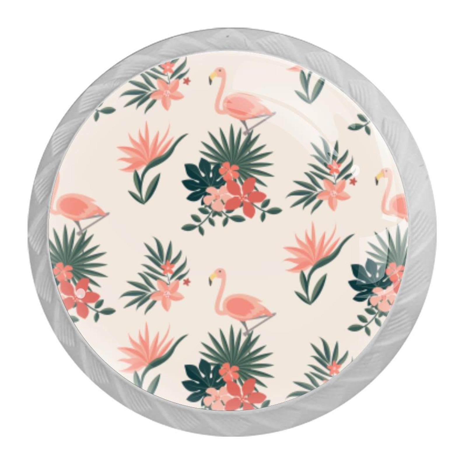 Tqmspg Multi04 4 Pieces Drawer Pulls Tropical Leaves Pink Flamingo Birds Door Knobs Dresser Handles For Kitchen Wardrobe Cupboard Hardware Furniture