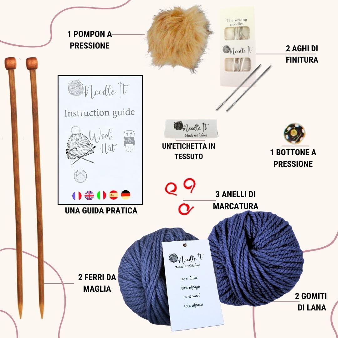Kit Maglia Per Cappello In Lana Francese - Completo Con Ferro, Gomitolo E Istruzioni - Foto 8