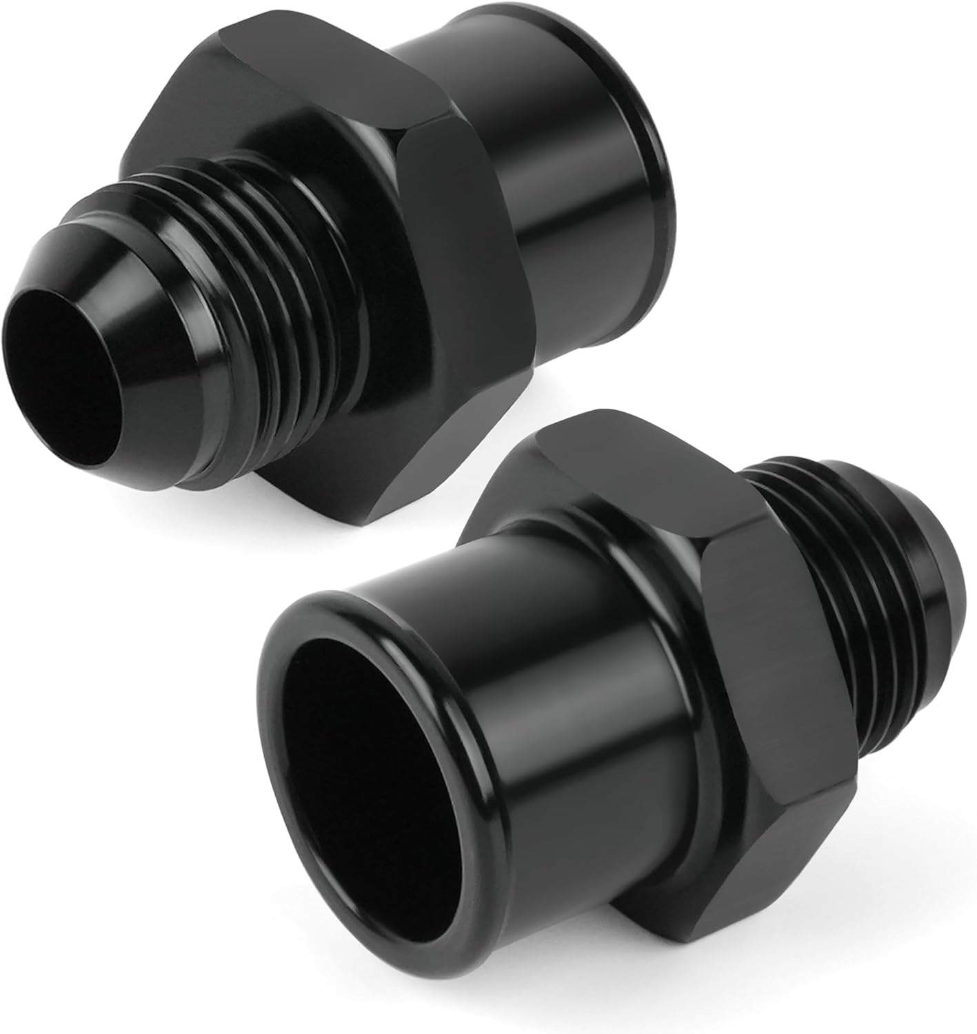 Pair SBC 10AN Valve Cover Adapter Aluminum Fittings for Push-In Grommet (Black)
