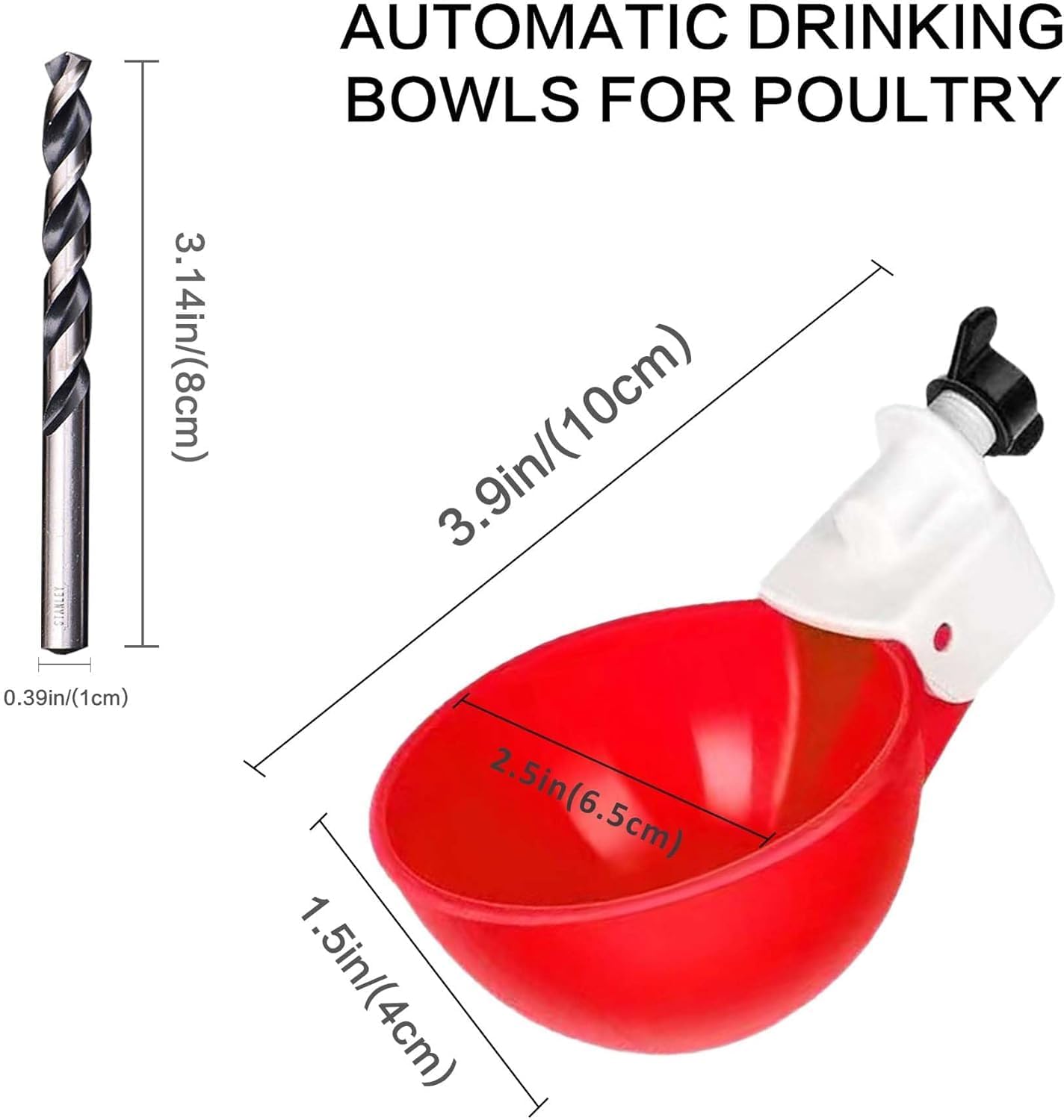 6 bebederos para Pollos, dispensador de Agua para Pollos, Bebedero automático para Aves de Corral, Bebedero para gallinas, Accesorios para gallinas, Juego de dispensador de Agua con Taladro