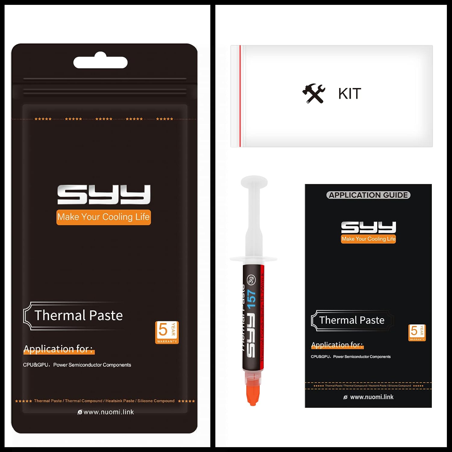 SYY Thermal Paste with Tool kit, 3 Grams CPU Paste Thermal Compound Paste Heatsink for IC/Processor/CPU/GPU/All Coolers, New Formula Carbon Based Easy to Apply, Thermal Interface Material