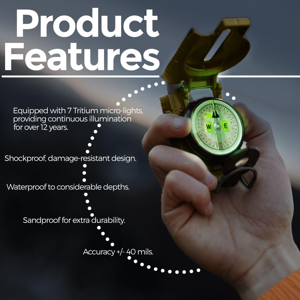 Cammenga Lensatic Tritium Compass, Official USA Military Compass - Accurate and Ultralight Tactical Comp for Orienteering Backpacking Hunting Hiking Boating - Coyote Brown