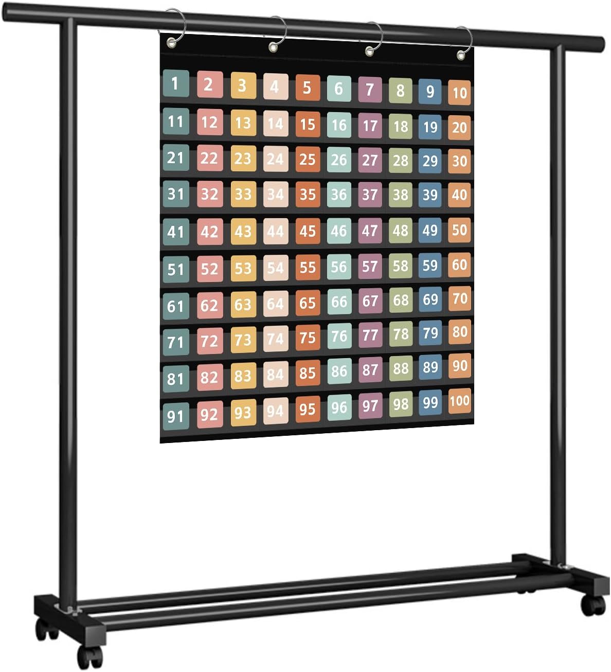 Hundred Pocket Chart with 100 Pockets and 150 Pieces Boho Double-Sided Number Cards,Number 1-100 Pocket Chart for Students Classroom Home Counting and Organizer (Black-100 Pockets) - Image 7