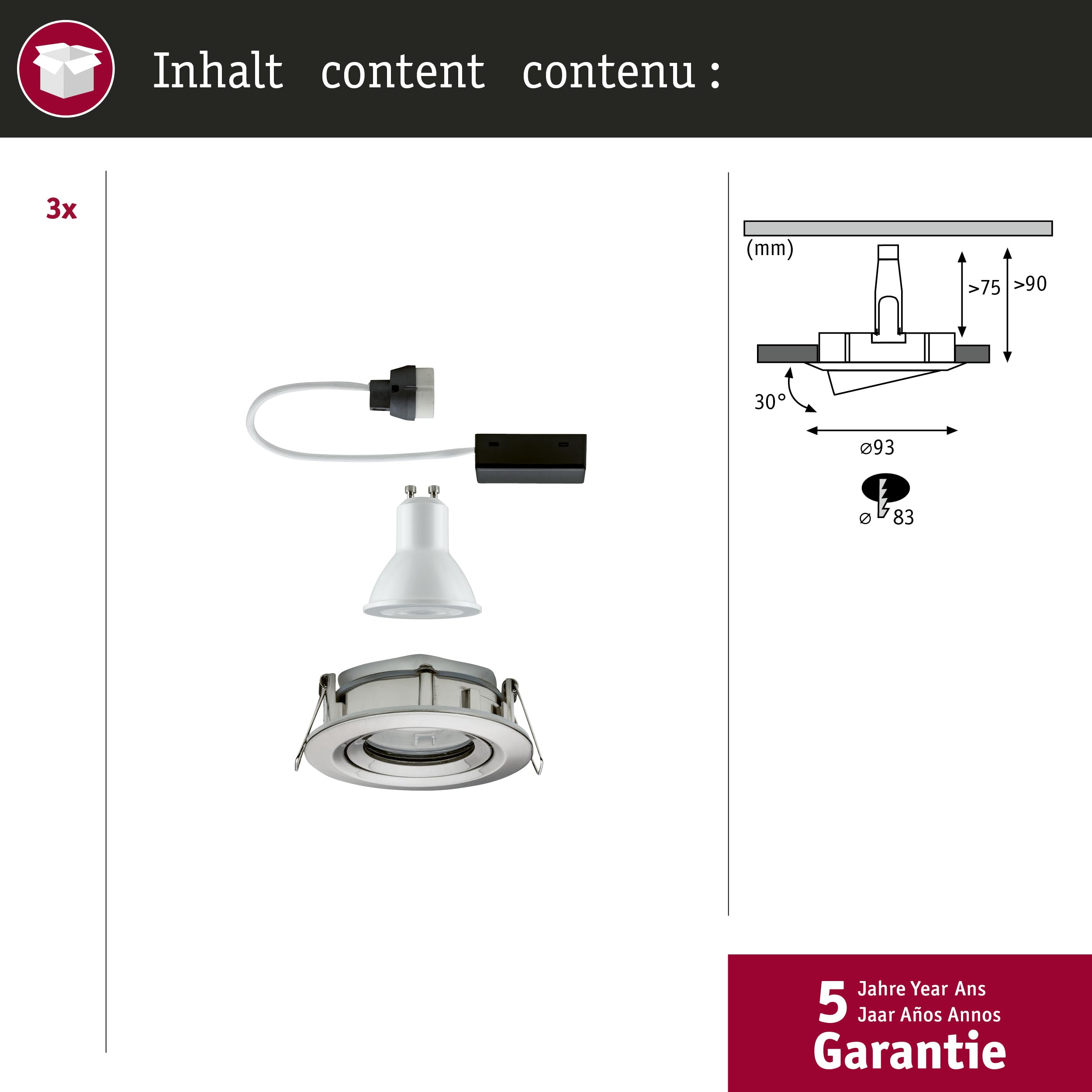 Paulmann Premium EBL Set Name IP65 schwenkbar LED 3x_W 230V GU10 51mm Eisen geb./Metall