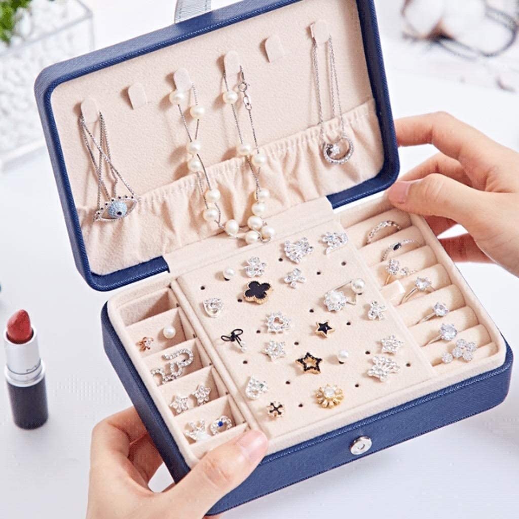 Joyero organizador – Estuche de almacenamiento portátil de cuero para anillos, aretes y collares – perfecto para accesorios de dormitorio