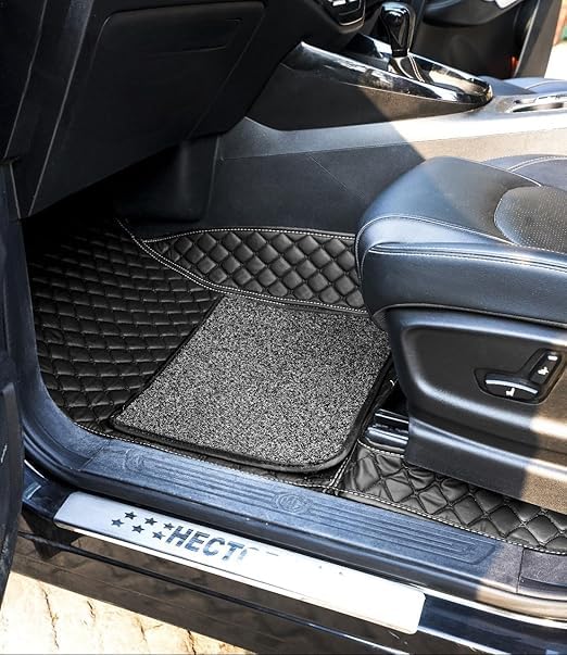 Image of Auto Ride 7D Luxury Car Mats for Mg Hector Plus (7 Seater)| Ultra-Premium PU Leather | Waterproof, Dustproof & Anti-Slip | Custom Fit All-Weather Floor Mats | Color : Full Black