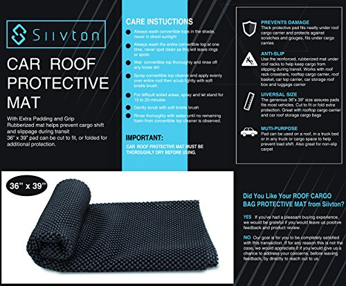 ROOF CARGO BAG PROTECTIVE MAT, Roof Rack Pad for Car Roof Storage Bags Top Universal Roof Rack Pad for Rooftop Cargo Bag TOP UNIVERSAL ROOF RACK PAD for PROTECTION from Car Roof Racks (36'' x 39'')
